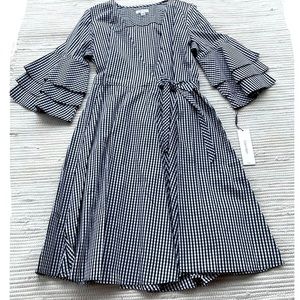 NWT Calvin Klein Size 10 checkered tiered sleeves wrap dress